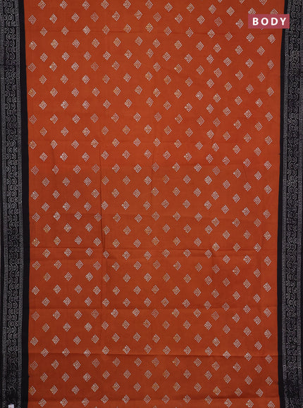 Sungudi cotton saree rust shade and navy blue with allover batik butta prints and printed border