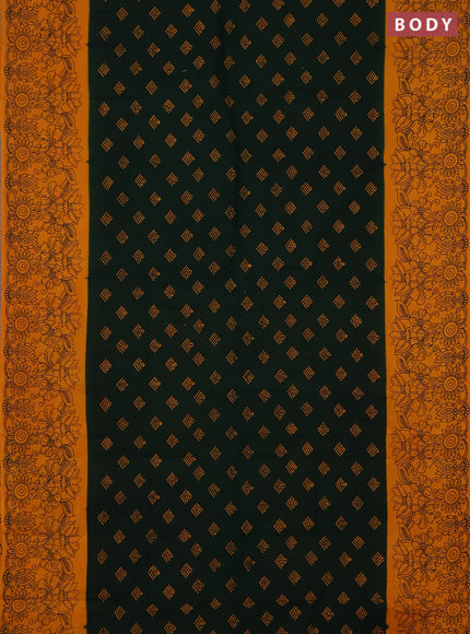 Sungudi cotton saree bottle green and mustard yellow with allover batik butta prints and long printed border