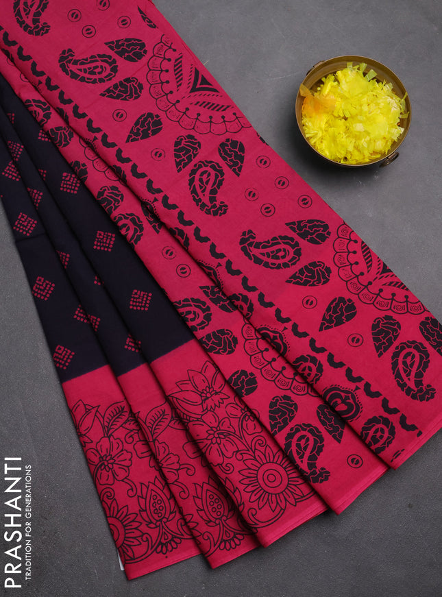 Sungudi cotton saree deep violet and pink with allover batik butta prints and long printed border