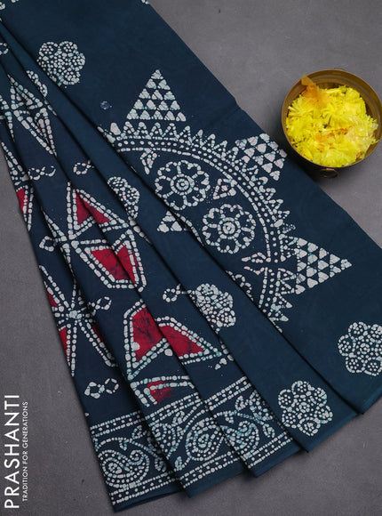 Sungudi cotton saree peacock green and pink with allover batik prints and printed border