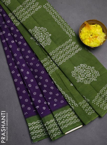 Sungudi cotton saree violet and sap green with allover butta prints and printed border