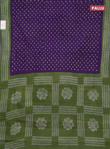 Sungudi cotton saree violet and sap green with allover butta prints and printed border