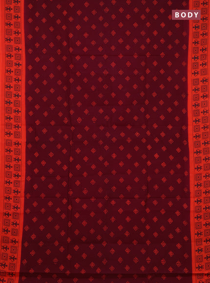 Sungudi cotton saree deep maroon and orange with allover batik butta prints and warli printed border
