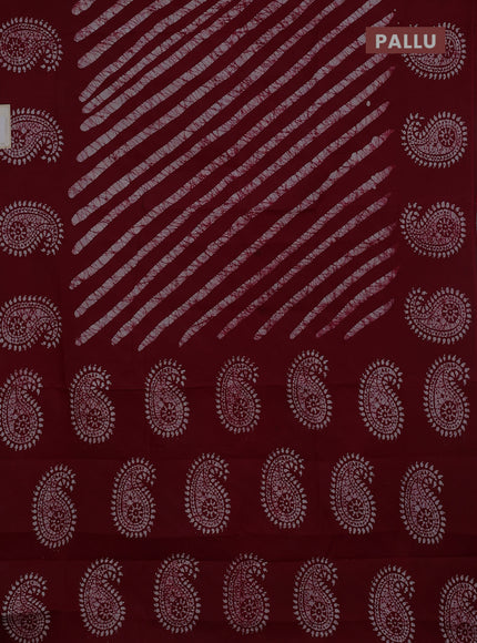 Sungudi cotton saree deep maroon with allover batik prints and printed border