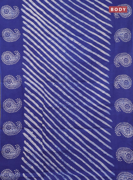 Sungudi cotton saree indigo blue with allover batik prints and printed border