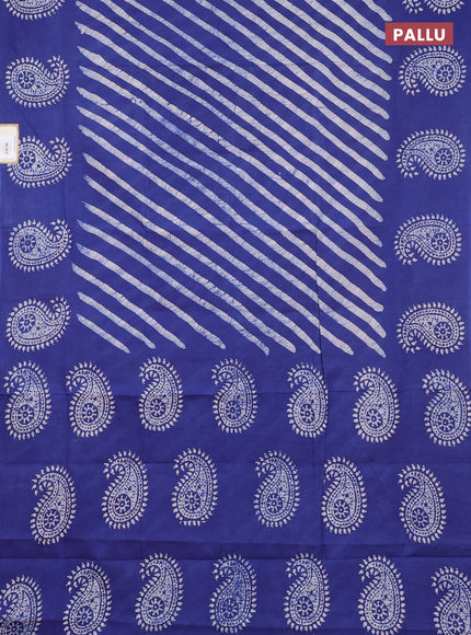 Sungudi cotton saree indigo blue with allover batik prints and printed border