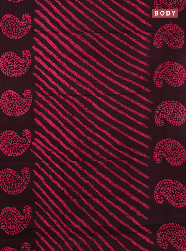 Sungudi cotton saree pink and deep wine with allover batik prints and printed border