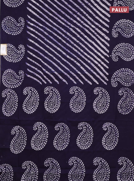 Sungudi cotton saree navy blue with allover batik prints and printed border