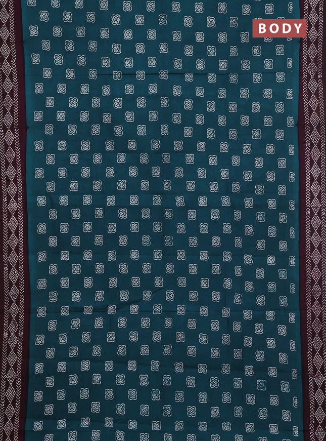 Sungudi cotton saree peacock green and deep wine with allover batik butta prints and printed border