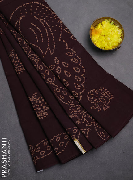 Sungudi cotton saree deep wine with batik prints and printed border