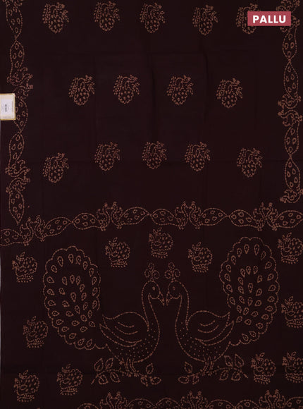 Sungudi cotton saree deep wine with batik prints and printed border