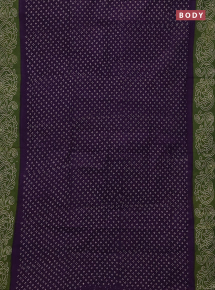 Sungudi cotton saree violet and sap green with allover batik prints and printed border