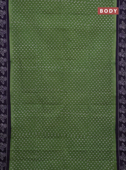 Sungudi cotton saree sap green and deep jamun with allover batik butta prints and printed border