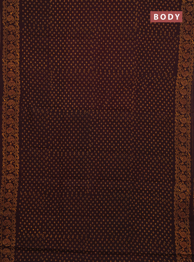 Sungudi cotton saree coffee brown with allover batik prints and printed border