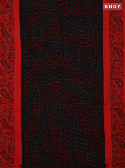 Sungudi cotton saree black and red with allover batik prints and printed border