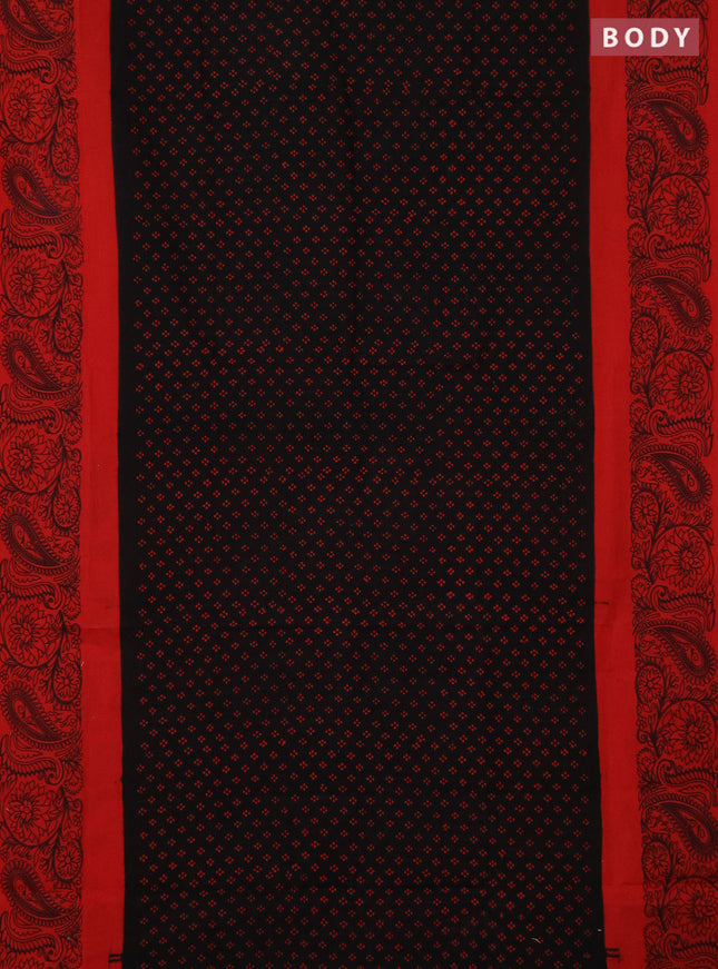 Sungudi cotton saree black and red with allover batik prints and printed border