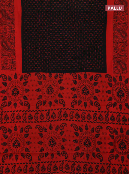 Sungudi cotton saree black and red with allover batik prints and printed border