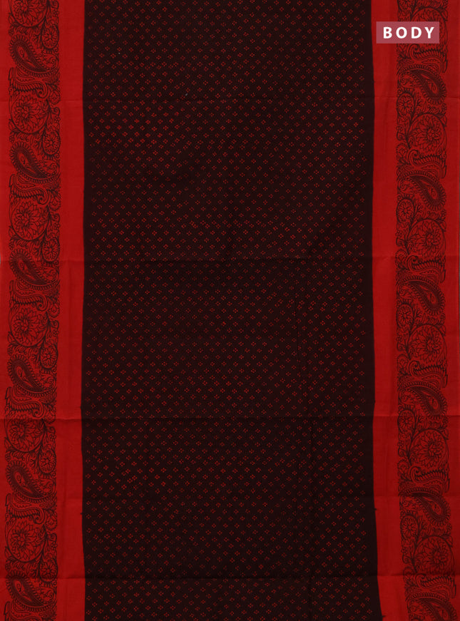 Sungudi cotton saree deep wine shade and red with allover batik prints and printed border