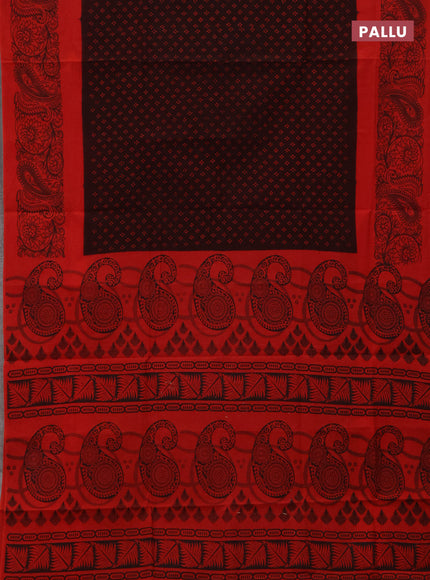 Sungudi cotton saree deep wine shade and red with allover batik prints and printed border