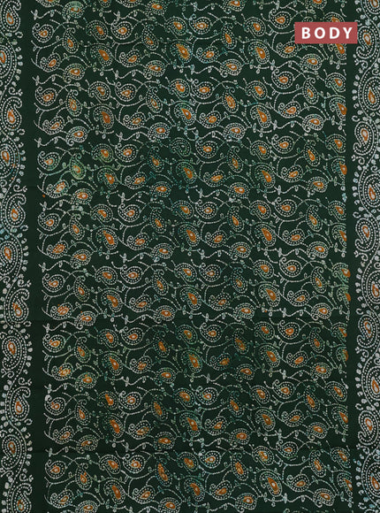 Sungudi cotton saree sap green with allover batik prints and printed border