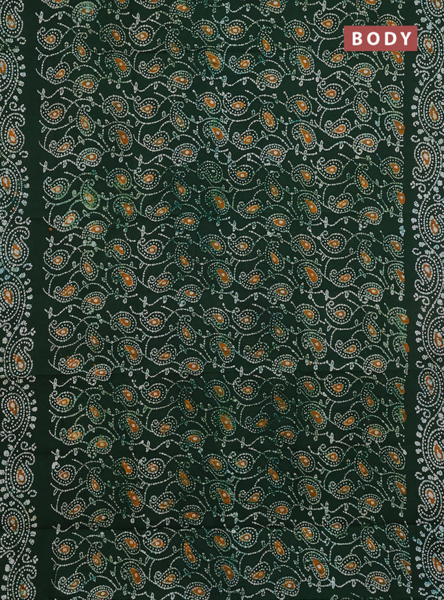 Sungudi cotton saree sap green with allover batik prints and printed border