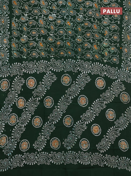 Sungudi cotton saree sap green with allover batik prints and printed border