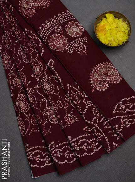 Sungudi cotton saree deep maroon with allover batik prints and printed border