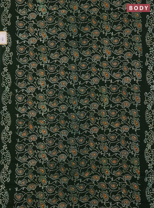 Sungudi cotton saree sap green with allover batik prints and printed border