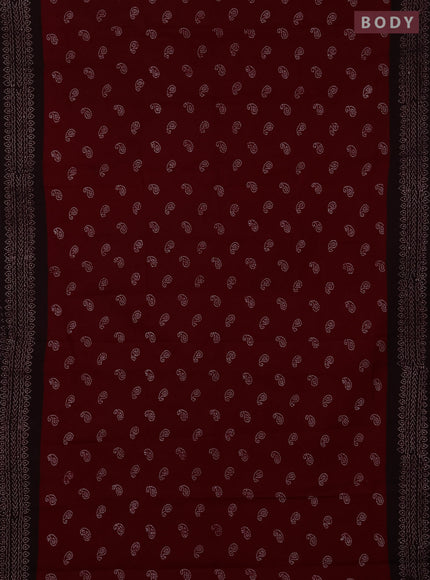 Sungudi cotton saree maroon and deep wine shade with allover batik prints and printed border