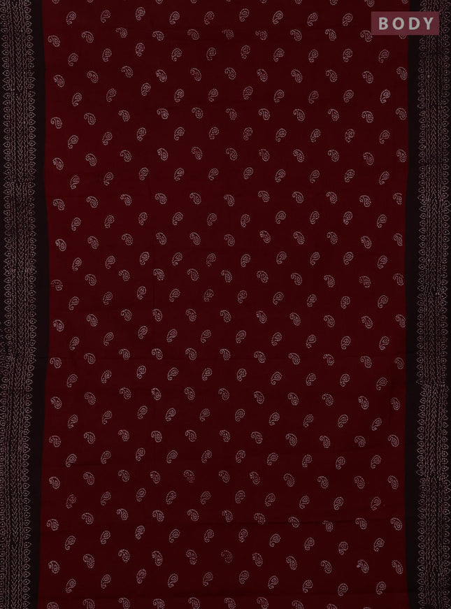 Sungudi cotton saree maroon and deep wine shade with allover batik prints and printed border