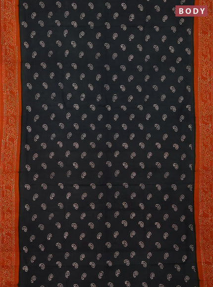 Sungudi cotton saree greyish green and mustard yellow with allover batik prints and printed border