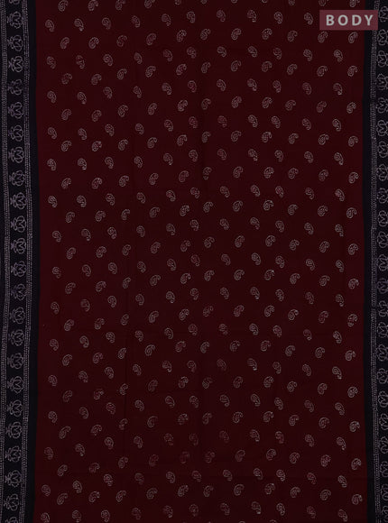 Sungudi cotton saree wine shade and navy blue with allover batik prints and printed border