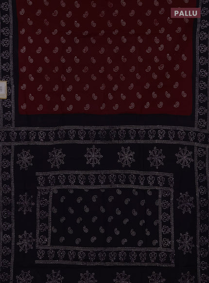 Sungudi cotton saree wine shade and navy blue with allover batik prints and printed border
