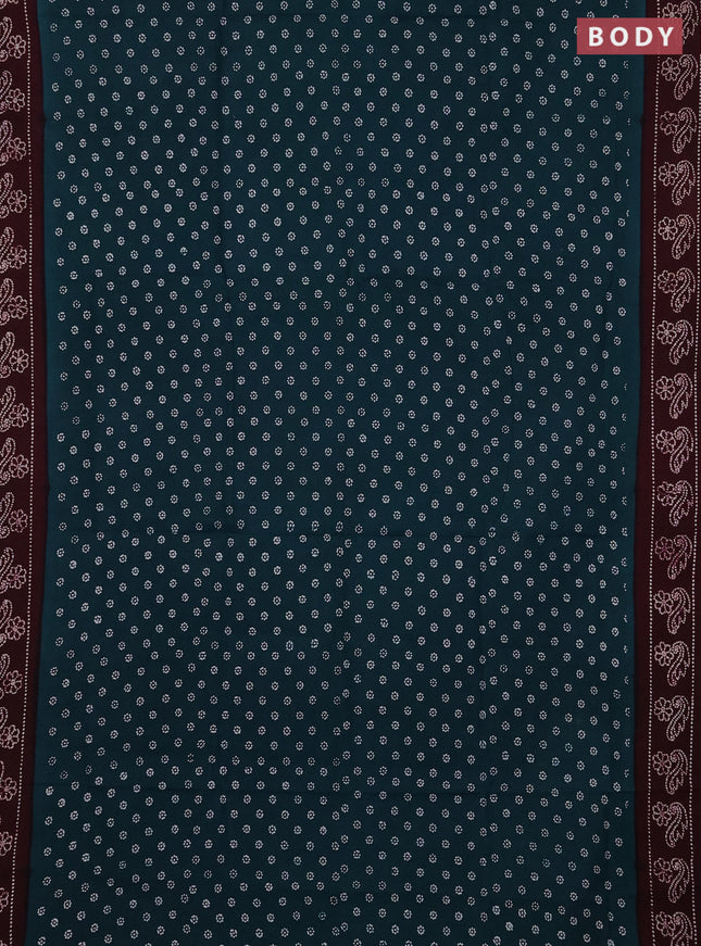 Sungudi cotton saree teal green and wine with allover batik butta prints and printed border