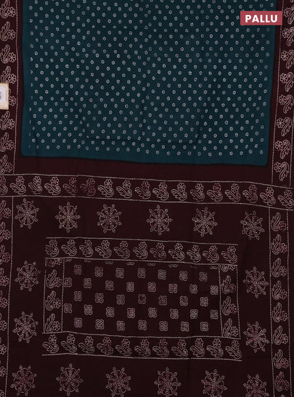 Sungudi cotton saree teal green and wine with allover batik butta prints and printed border