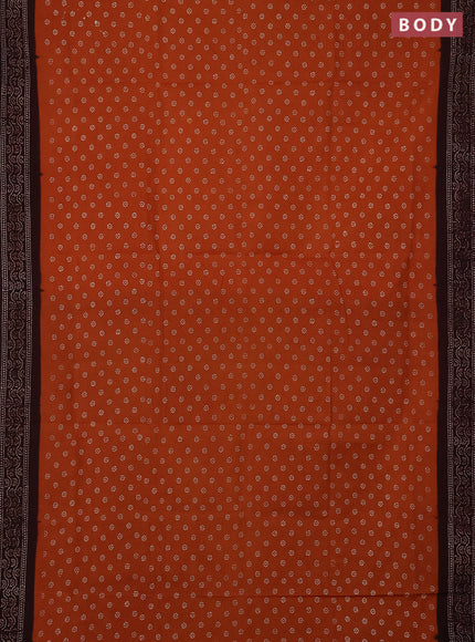 Sungudi cotton saree rust shade and wine with allover batik butta prints and printed border