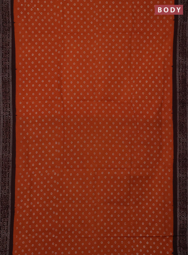 Sungudi cotton saree rust shade and wine with allover batik butta prints and printed border