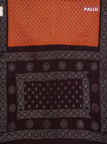 Sungudi cotton saree rust shade and coffee brown with allover batik butta prints and printed border