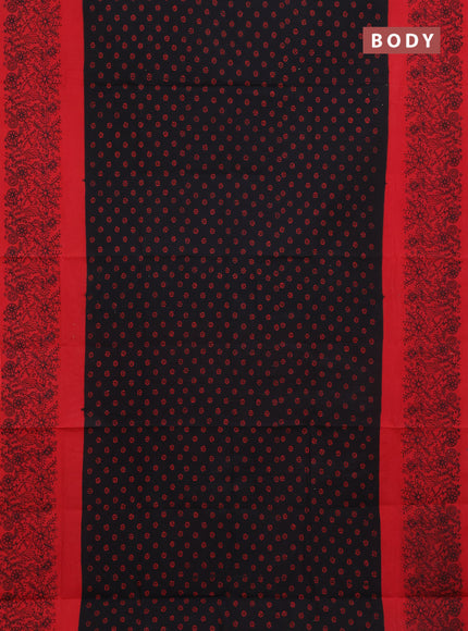Sungudi cotton saree black and red with allover batik butta prints and long printed border