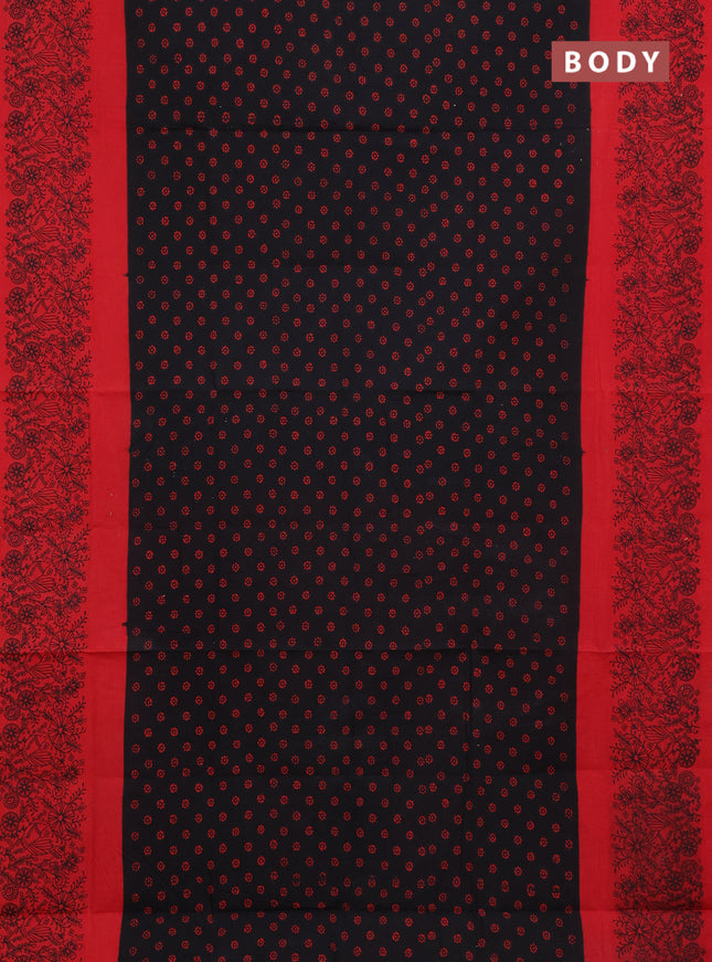 Sungudi cotton saree black and red with allover batik butta prints and long printed border