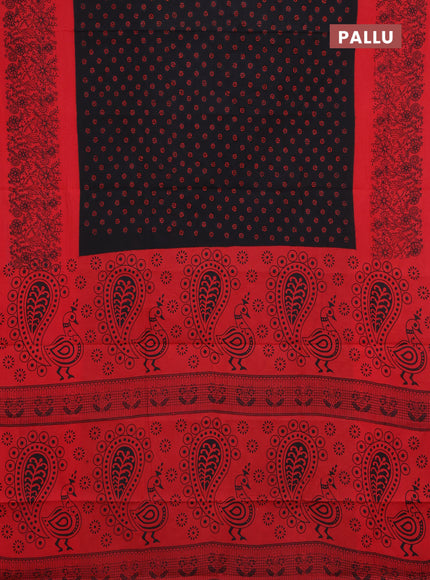 Sungudi cotton saree black and red with allover batik butta prints and long printed border