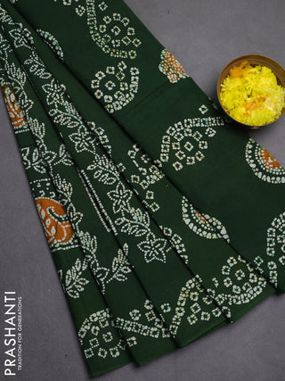 Sungudi cotton saree sap green with allover batik butta prints and printed border