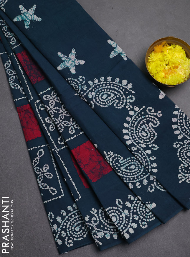 Sungudi cotton saree peacock green with allover batik butta prints and printed border