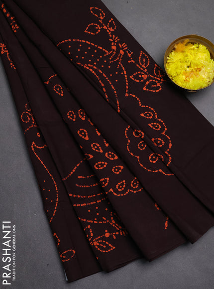 Sungudi cotton saree coffee brown with batik butta prints and printed border