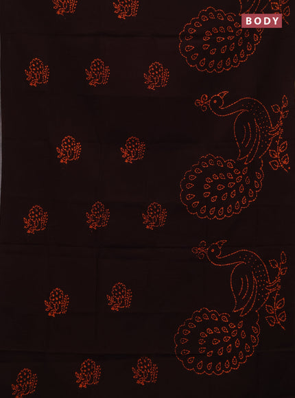 Sungudi cotton saree coffee brown with batik butta prints and printed border