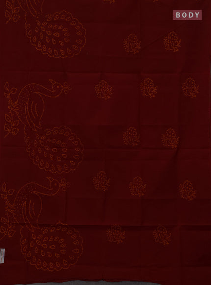 Sungudi cotton saree maroon with batik butta prints and printed border