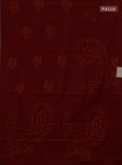 Sungudi cotton saree maroon with batik butta prints and printed border