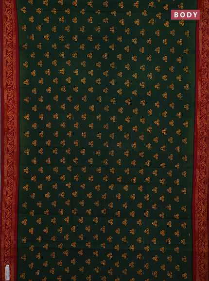 Sungudi cotton saree green and maroon with allover batik butta prints and printed border