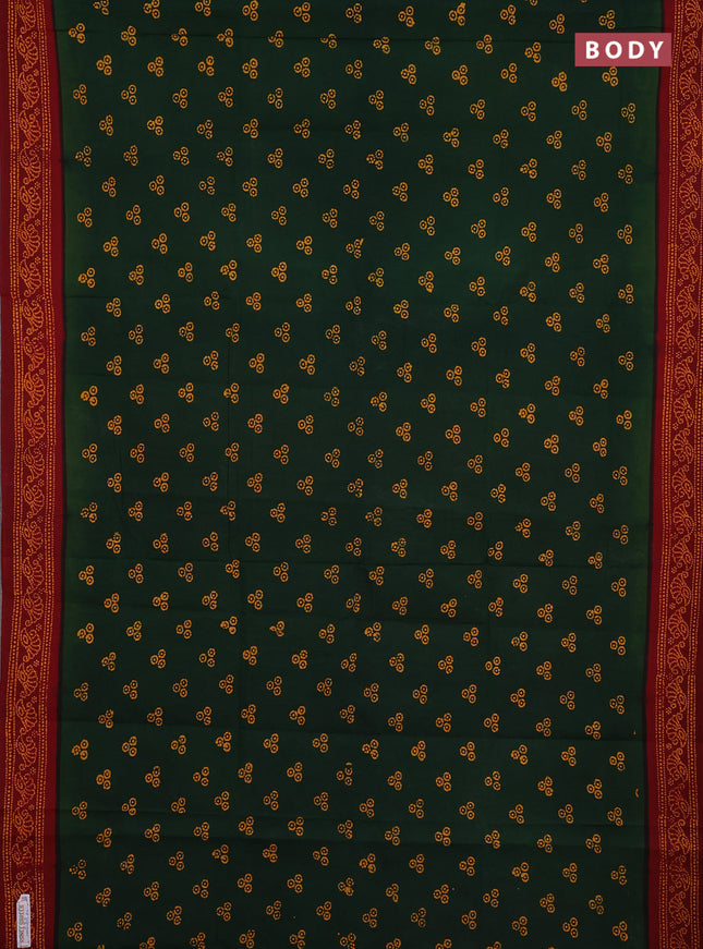 Sungudi cotton saree green and maroon with allover batik butta prints and printed border
