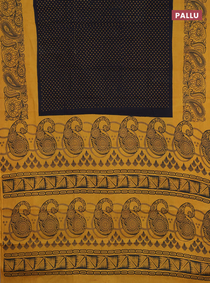 Sungudi cotton saree black and mustard yellow with allover polka dot prints and printed border